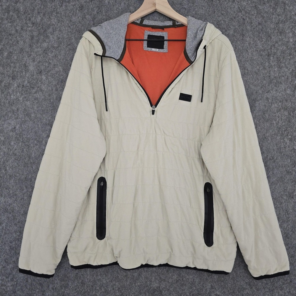 Abercrombie & Fitch Jacket Mens 2XL Beige Quilted Hooded 1/4 Zip Anorak Pockets